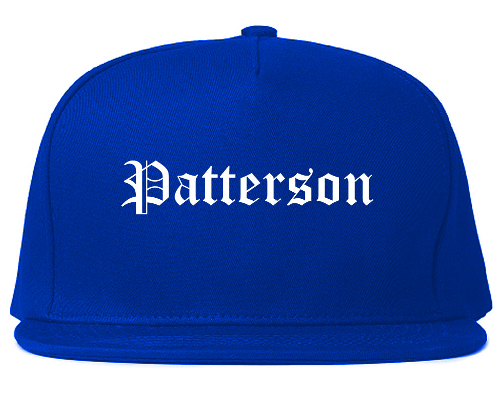 Patterson California CA Old English Mens Snapback Hat Royal Blue