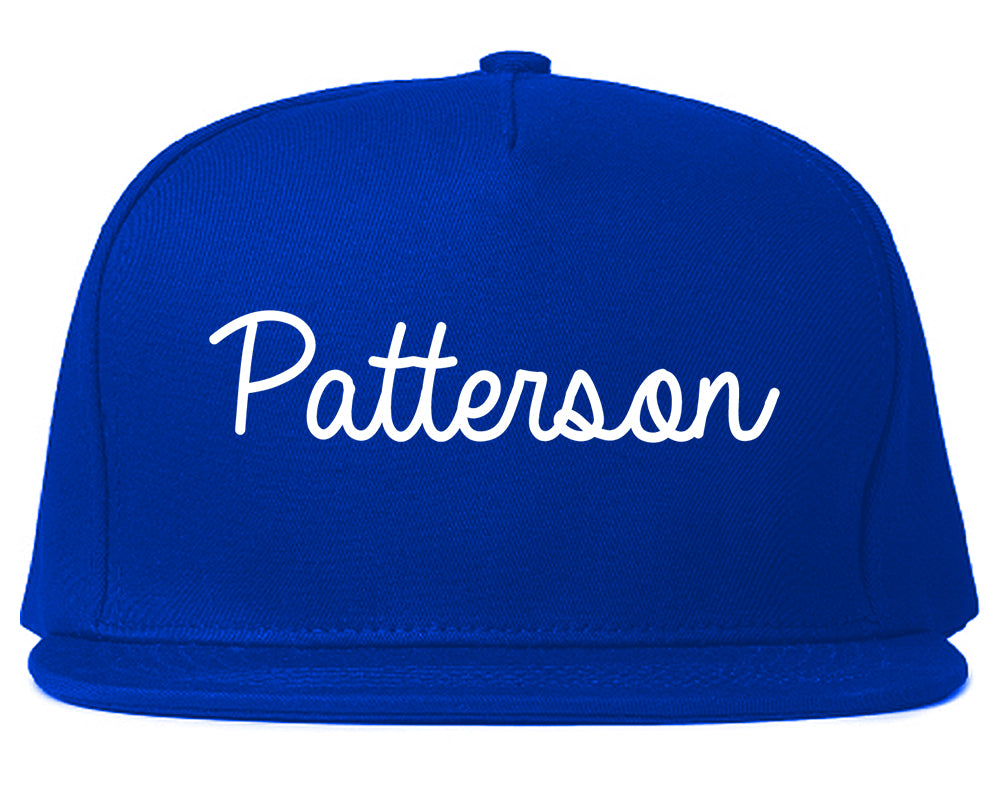 Patterson California CA Script Mens Snapback Hat Royal Blue