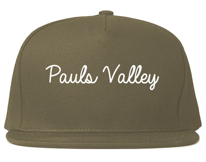 Pauls Valley Oklahoma OK Script Mens Snapback Hat Grey