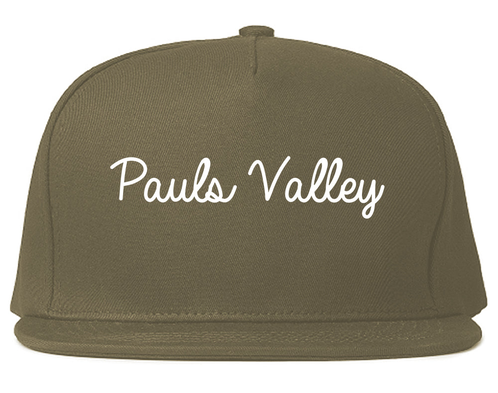 Pauls Valley Oklahoma OK Script Mens Snapback Hat Grey