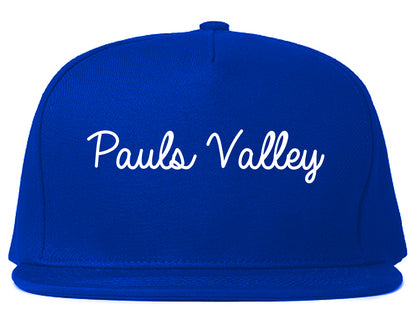 Pauls Valley Oklahoma OK Script Mens Snapback Hat Royal Blue