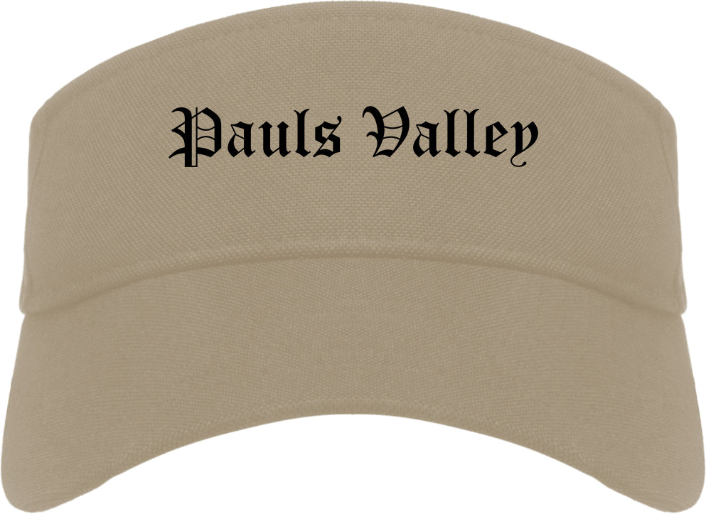 Pauls Valley Oklahoma OK Old English Mens Visor Cap Hat Khaki