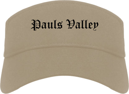 Pauls Valley Oklahoma OK Old English Mens Visor Cap Hat Khaki