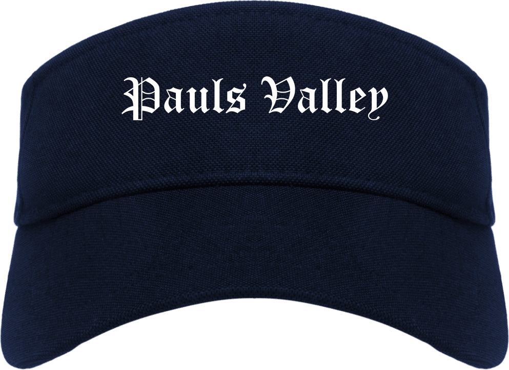 Pauls Valley Oklahoma OK Old English Mens Visor Cap Hat Navy Blue
