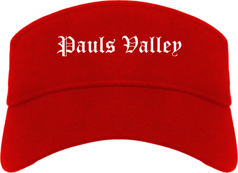 Pauls Valley Oklahoma OK Old English Mens Visor Cap Hat Red
