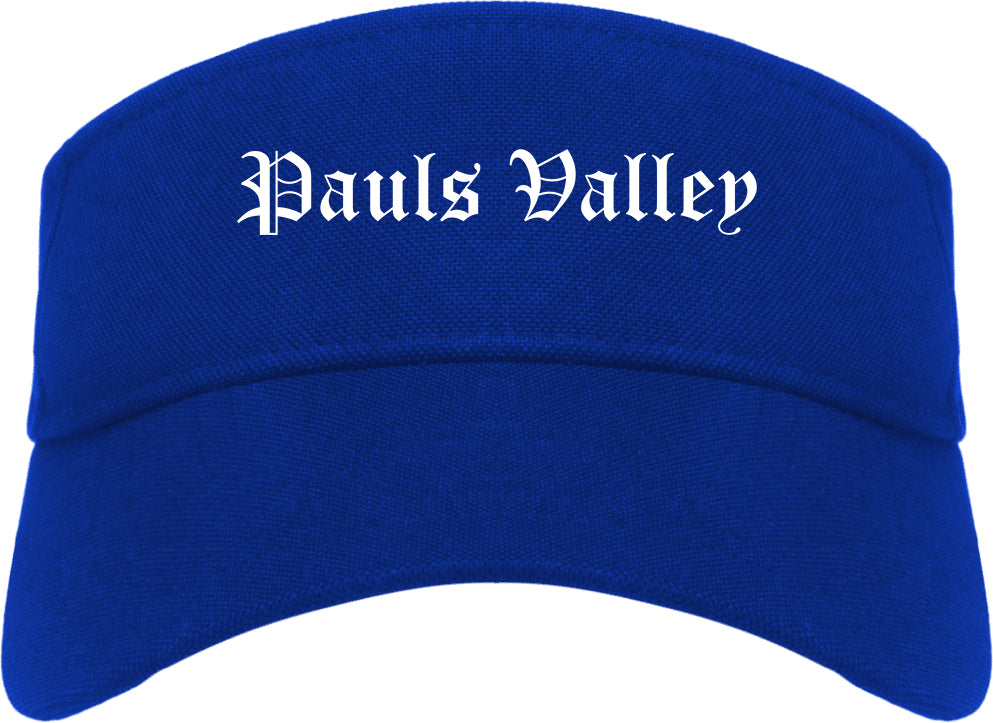 Pauls Valley Oklahoma OK Old English Mens Visor Cap Hat Royal Blue