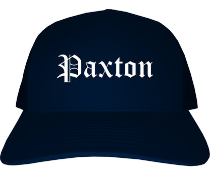 Paxton Illinois IL Old English Mens Trucker Hat Cap Navy Blue