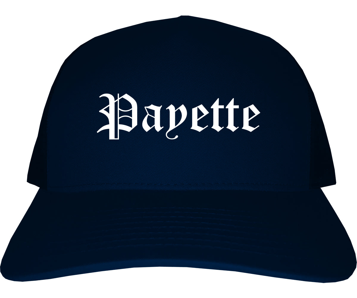 Payette Idaho ID Old English Mens Trucker Hat Cap Navy Blue