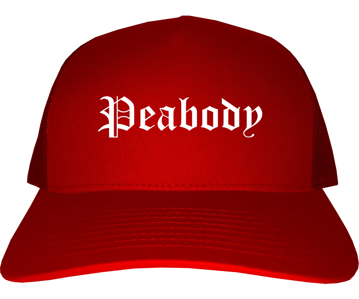 Peabody Massachusetts MA Old English Mens Trucker Hat Cap Red
