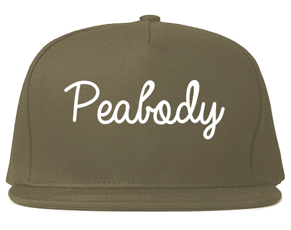 Peabody Massachusetts MA Script Mens Snapback Hat Grey