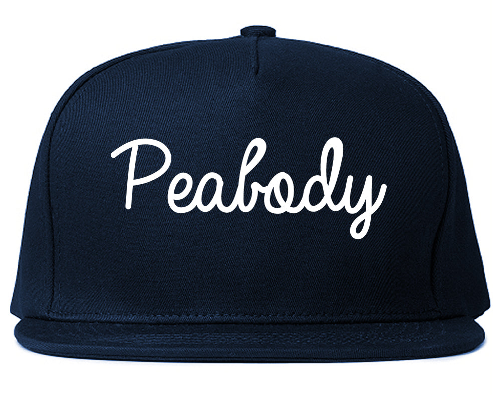 Peabody Massachusetts MA Script Mens Snapback Hat Navy Blue