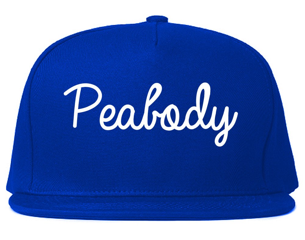 Peabody Massachusetts MA Script Mens Snapback Hat Royal Blue