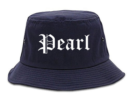 Pearl Mississippi MS Old English Mens Bucket Hat Navy Blue