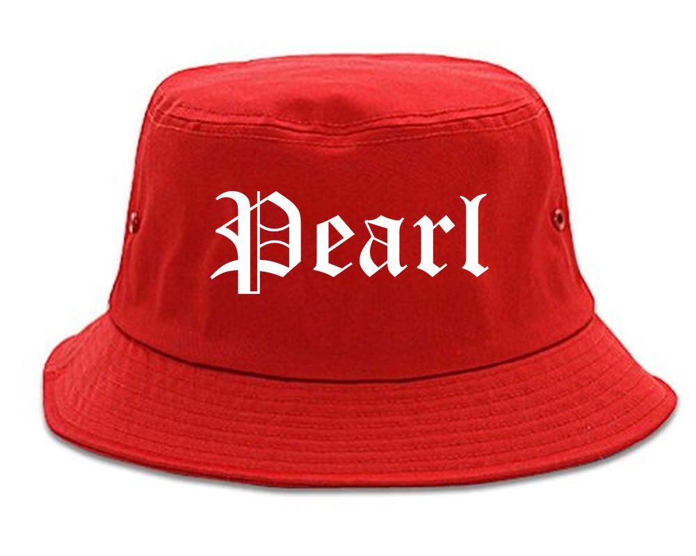 Pearl Mississippi MS Old English Mens Bucket Hat Red