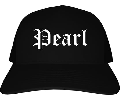 Pearl Mississippi MS Old English Mens Trucker Hat Cap Black