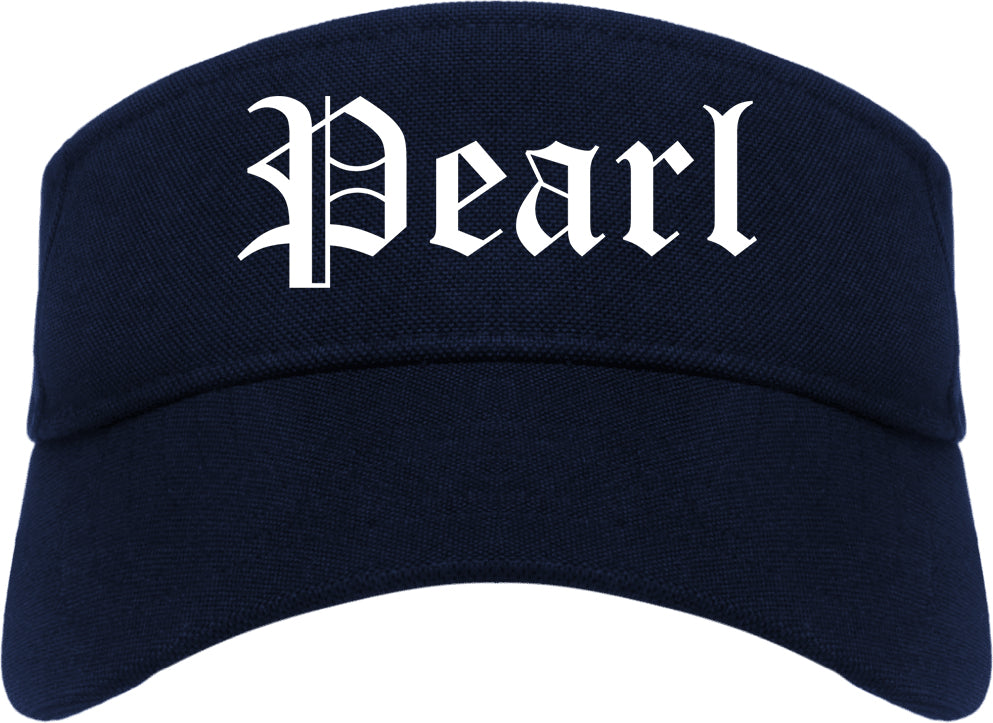 Pearl Mississippi MS Old English Mens Visor Cap Hat Navy Blue