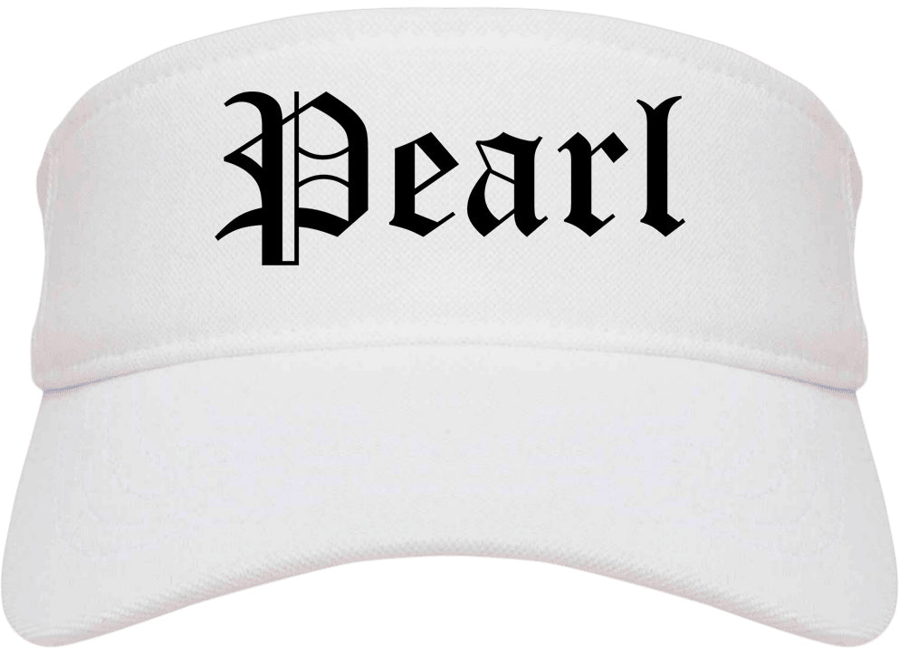 Pearl Mississippi MS Old English Mens Visor Cap Hat White