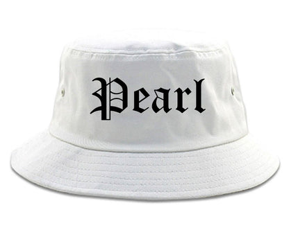 Pearl Mississippi MS Old English Mens Bucket Hat White