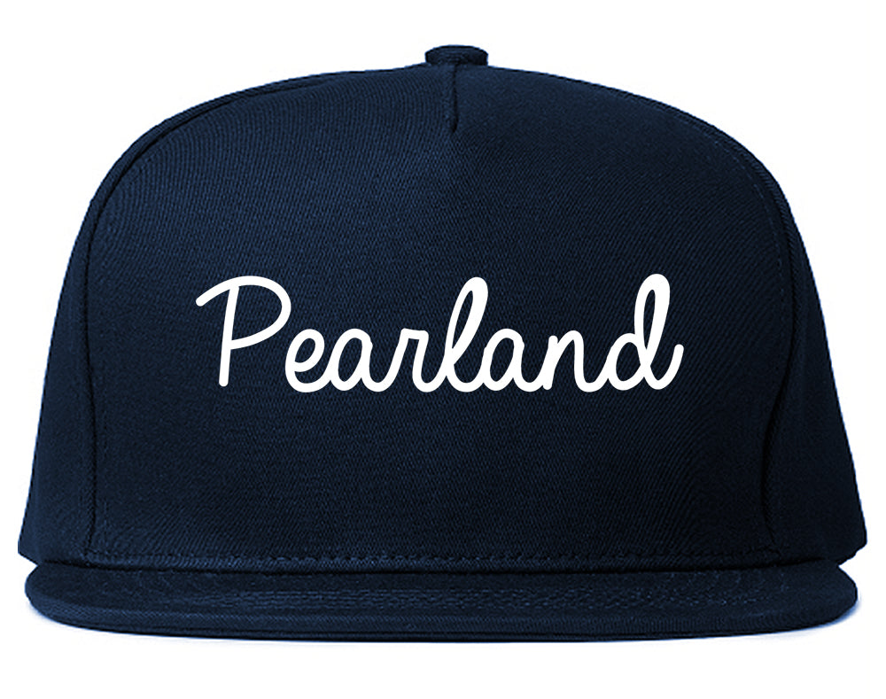 Pearland Texas TX Script Mens Snapback Hat Navy Blue