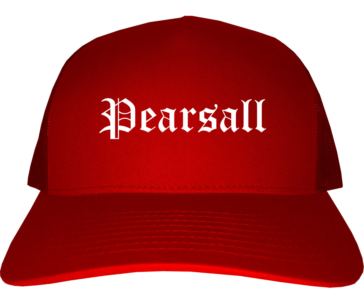 Pearsall Texas TX Old English Mens Trucker Hat Cap Red