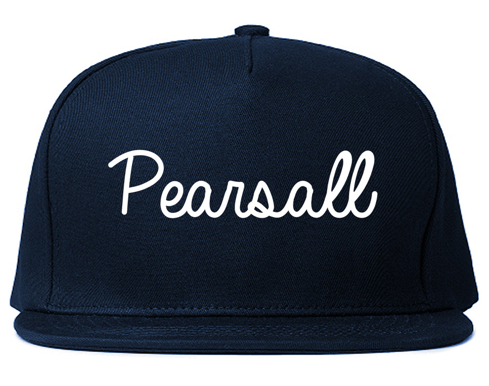 Pearsall Texas TX Script Mens Snapback Hat Navy Blue