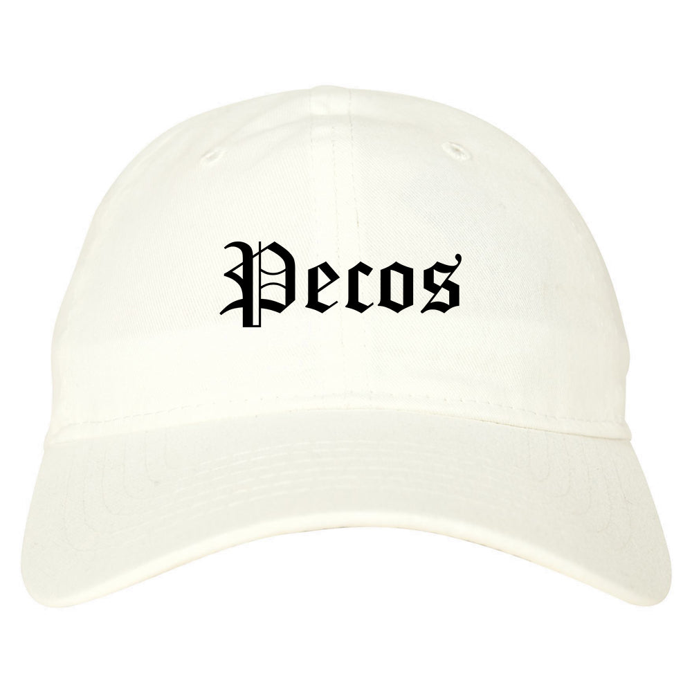 Pecos Texas TX Old English Mens Dad Hat Baseball Cap White