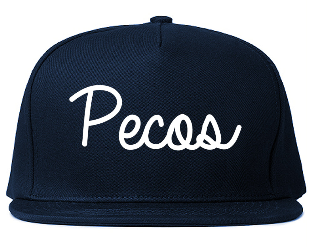 Pecos Texas TX Script Mens Snapback Hat Navy Blue