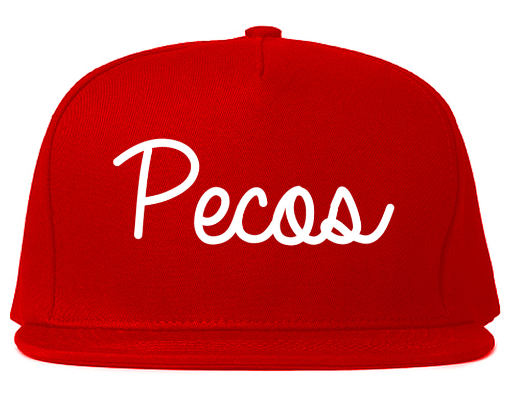 Pecos Texas TX Script Mens Snapback Hat Red