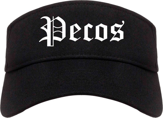 Pecos Texas TX Old English Mens Visor Cap Hat Black