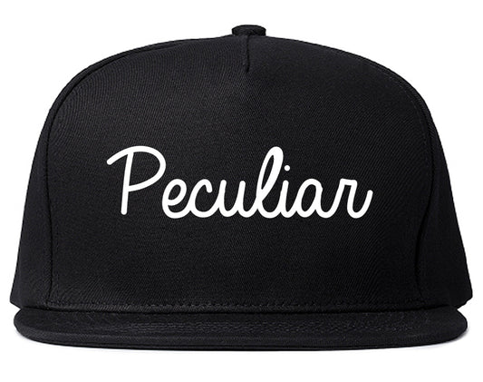 Peculiar Missouri MO Script Mens Snapback Hat Black