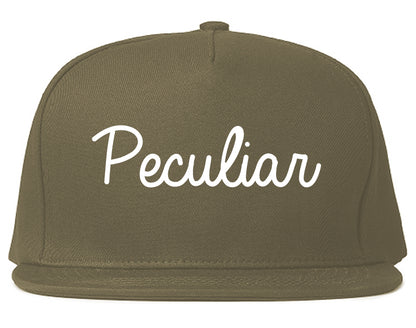 Peculiar Missouri MO Script Mens Snapback Hat Grey