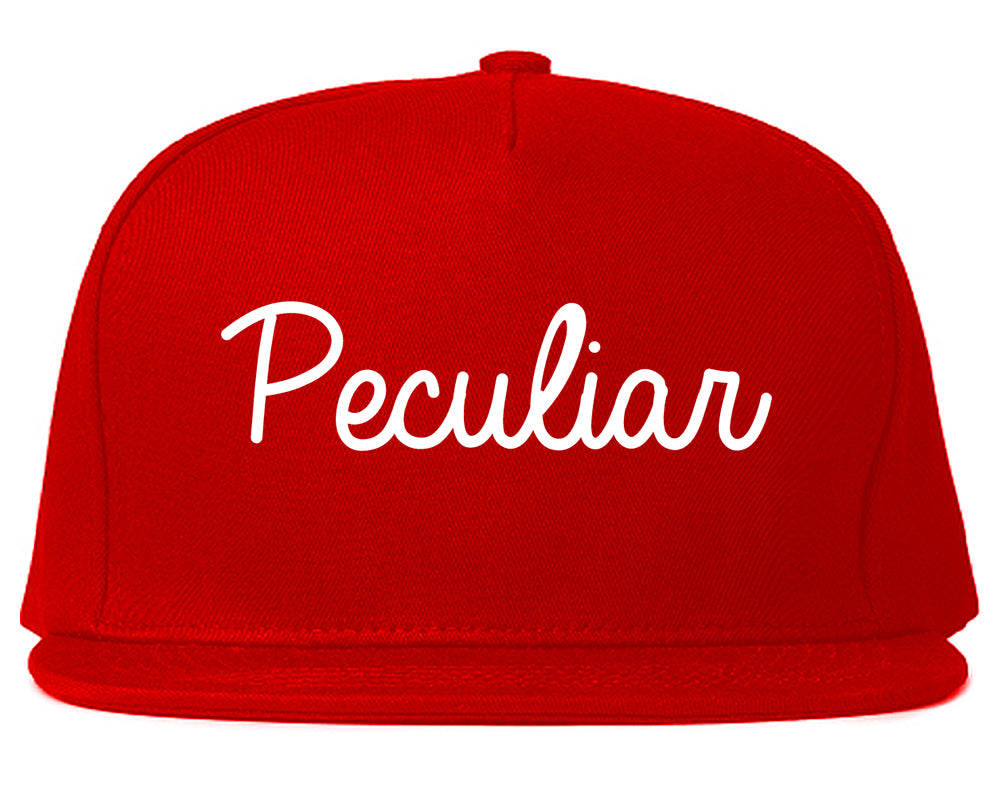 Peculiar Missouri MO Script Mens Snapback Hat Red