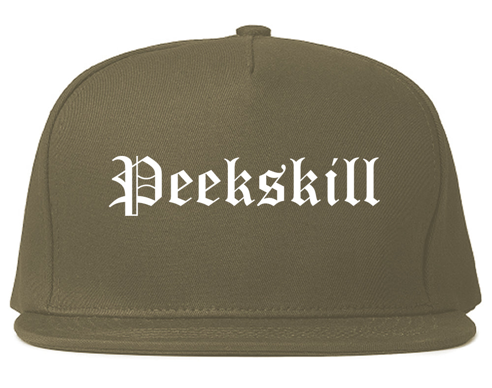 Peekskill New York NY Old English Mens Snapback Hat Grey