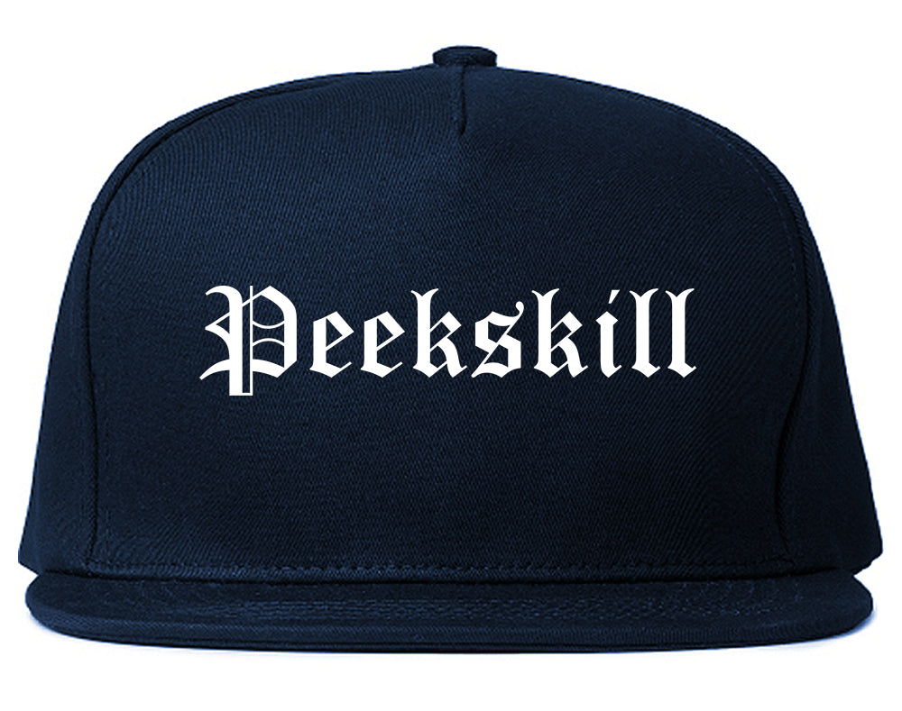 Peekskill New York NY Old English Mens Snapback Hat Navy Blue