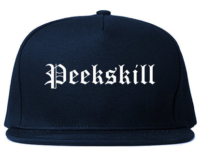 Peekskill New York NY Old English Mens Snapback Hat Navy Blue