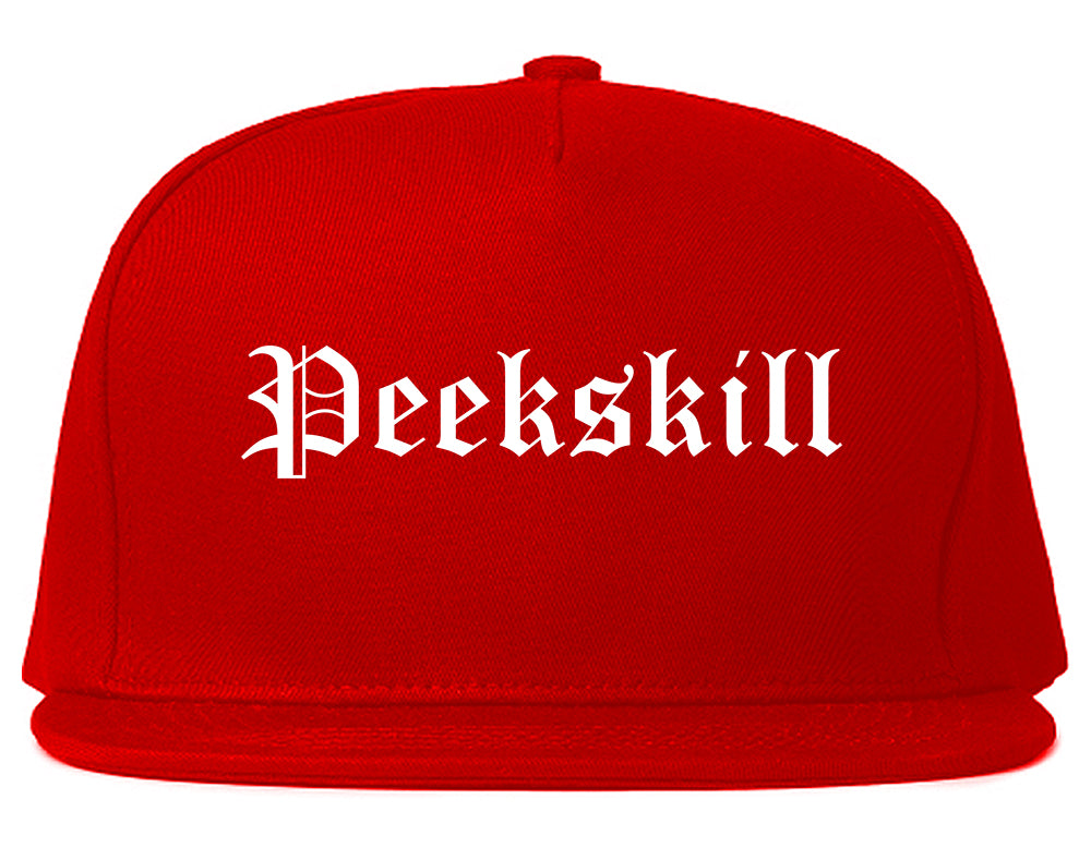 Peekskill New York NY Old English Mens Snapback Hat Red