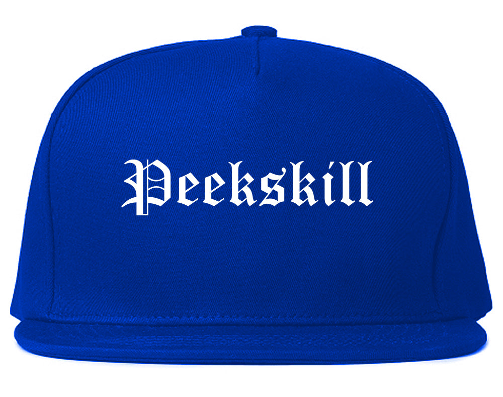 Peekskill New York NY Old English Mens Snapback Hat Royal Blue