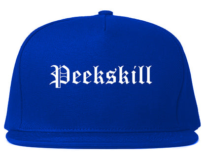 Peekskill New York NY Old English Mens Snapback Hat Royal Blue