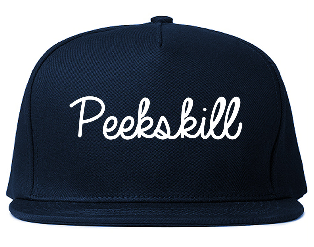 Peekskill New York NY Script Mens Snapback Hat Navy Blue