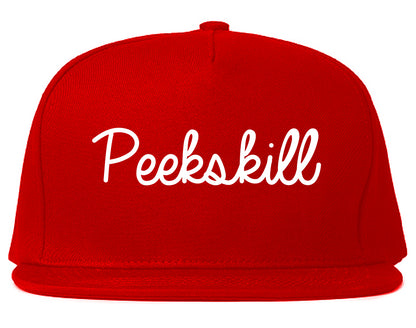 Peekskill New York NY Script Mens Snapback Hat Red