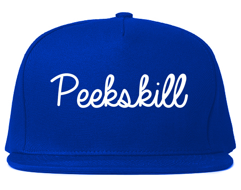 Peekskill New York NY Script Mens Snapback Hat Royal Blue