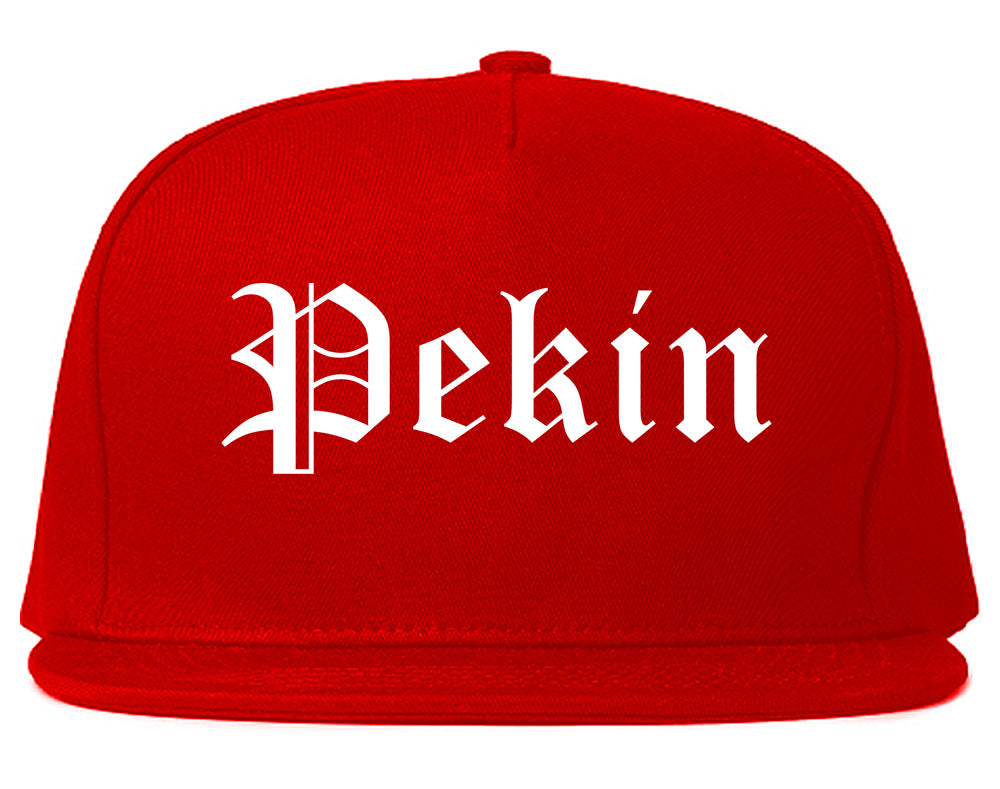 Pekin Illinois IL Old English Mens Snapback Hat Red