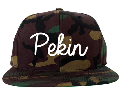 Pekin Illinois IL Script Mens Snapback Hat Army Camo