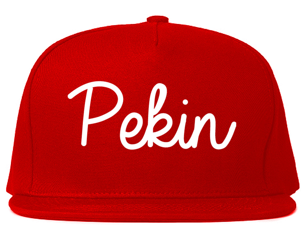 Pekin Illinois IL Script Mens Snapback Hat Red