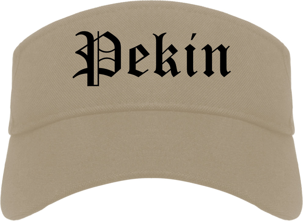 Pekin Illinois IL Old English Mens Visor Cap Hat Khaki
