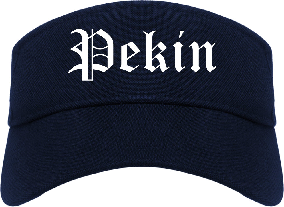 Pekin Illinois IL Old English Mens Visor Cap Hat Navy Blue