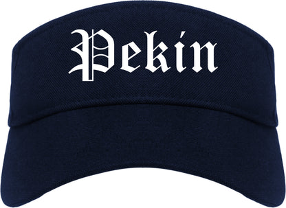 Pekin Illinois IL Old English Mens Visor Cap Hat Navy Blue