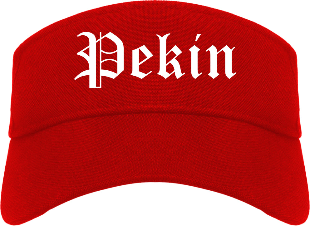 Pekin Illinois IL Old English Mens Visor Cap Hat Red