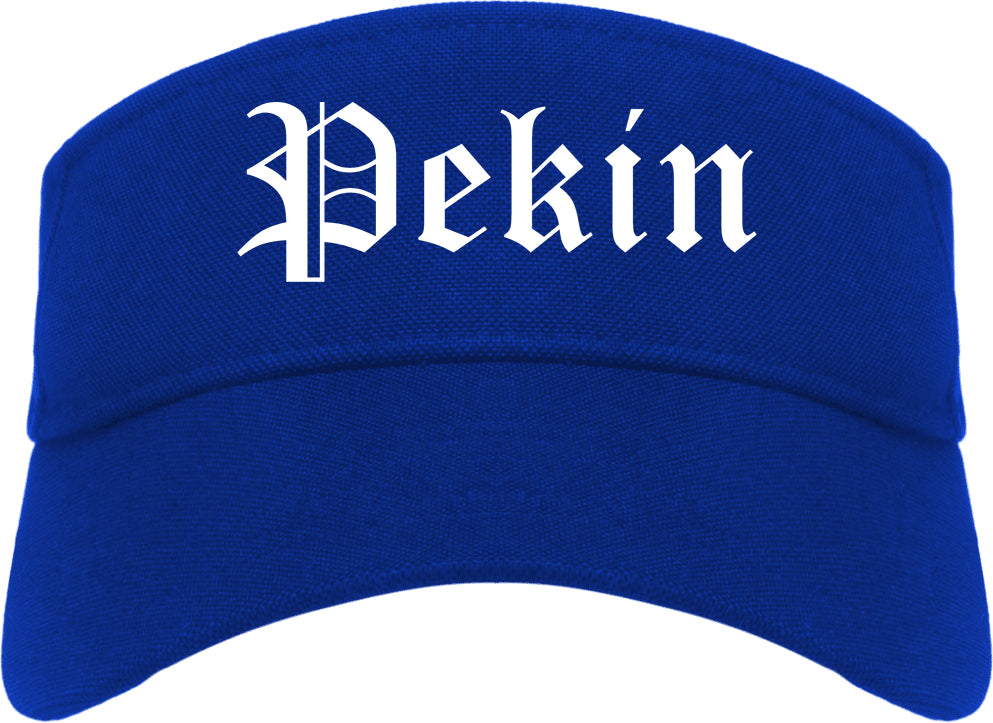 Pekin Illinois IL Old English Mens Visor Cap Hat Royal Blue