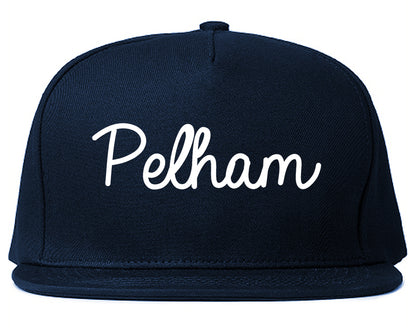 Pelham Alabama AL Script Mens Snapback Hat Navy Blue